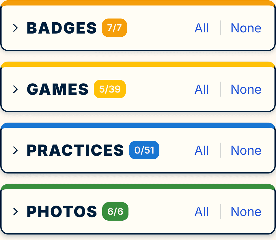 The Memory Book builder — badges, games, photos, and messages selected for the book
