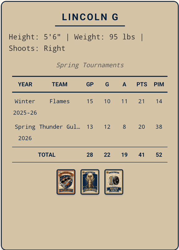 Player card back — career stats year over year with badges