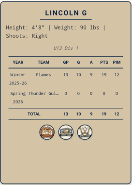 Rookie card back — season stats